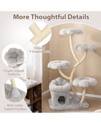 Freestanding Cat Tower Tall Cat Tree w/ four Flower-shaped Platforms Cat Condo