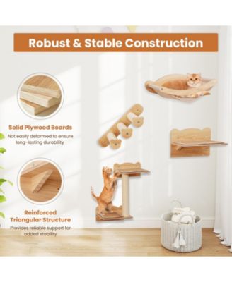 Cat Wall Shelves w/ Hammock 2-step Cat Tree Perch Non-slip Carpet Mat for Indoor