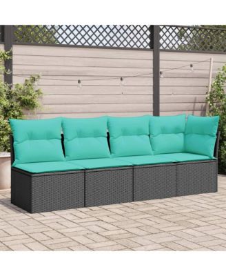 Garden Sofa Black PE rattan 4-Seater Adjustable Feet