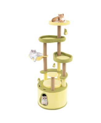 Large Avocado Cat Tree Multi-level Cat Tower w/ Large Private Condo Fun Pompoms