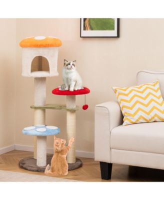 Cute Mushroom Cat Tree 48'' Tall Cat Tower w/ Sisal Scratching Posts Top Condo