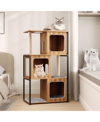 Modern Cat Tree for Indoor Kittens Cat Tower House w/ Metal Frame Large Platform