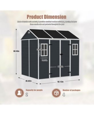 8x7 FT Outdoor Resin Storage Shed with Floor, Windows, Lockable Double Doors & Vents
