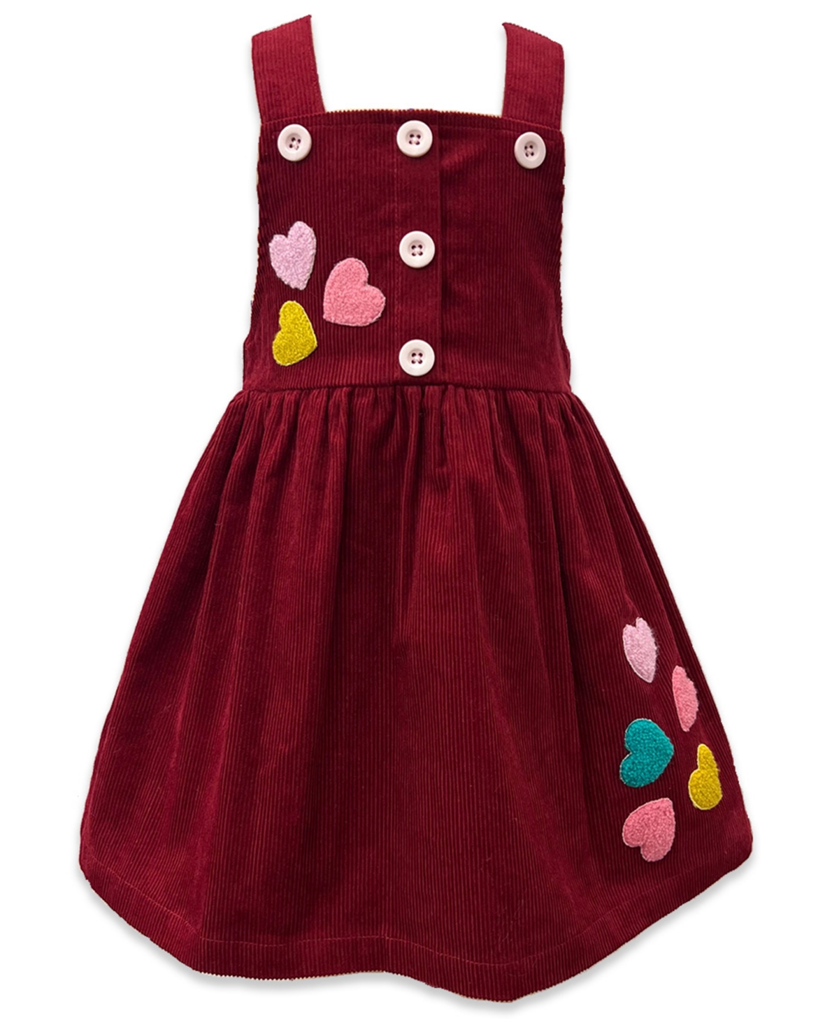 Blueberi Boulevard Girls 2t-6x 2-piece Button Floral Corduroy Top And Jumper Set In Red