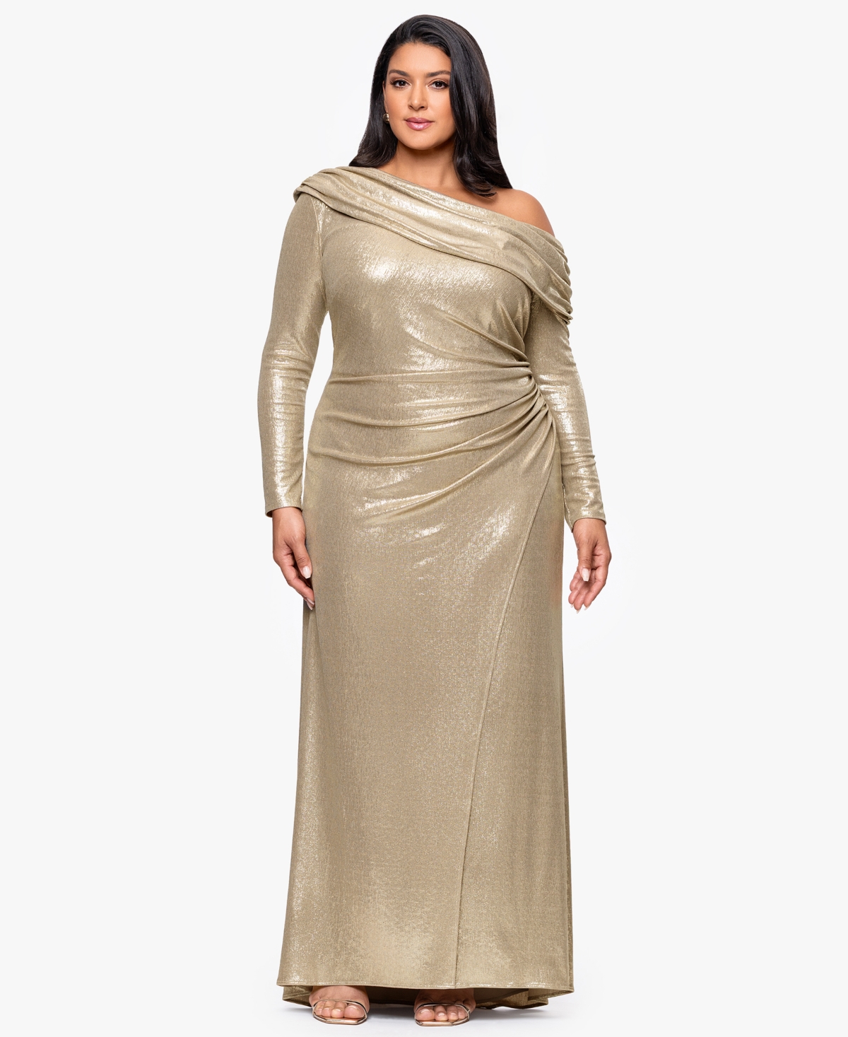Betsy & Adam Plus Asymmetrical Neck Ballgown