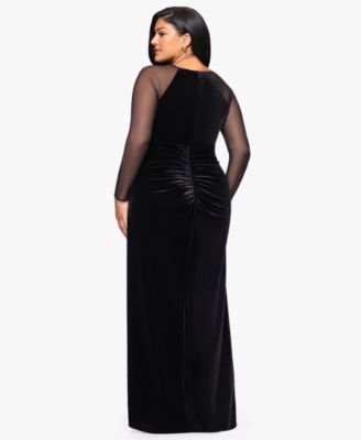 Plus Size Velvet Mesh Gown