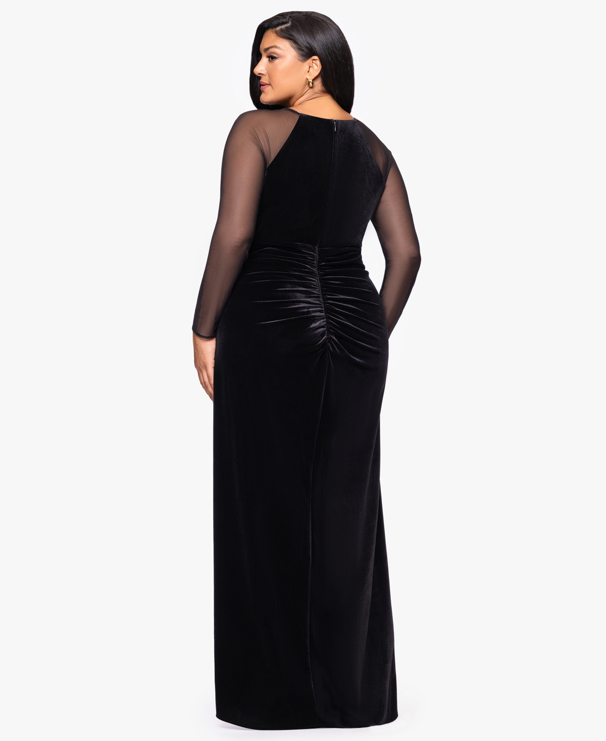 B&A By Betsy and Adam Plus Velvet Mesh Ballgown