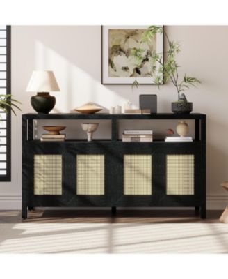 Streamdale Rattan Buffet Cabinet - Black, Push-to-Open, Adjustable Shelves