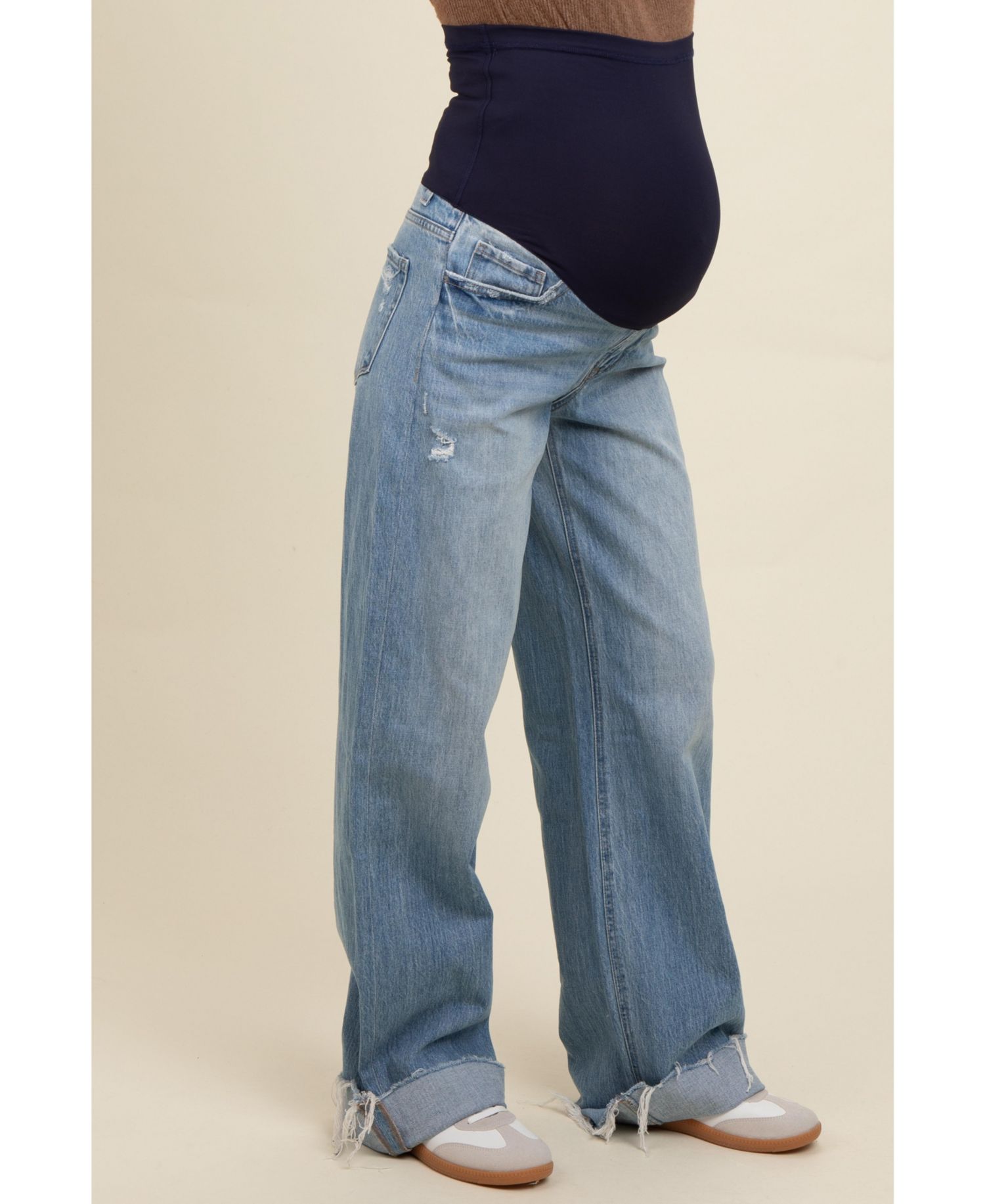 Women's Light Blue Cuffed Baggy Wide Leg Jeans
