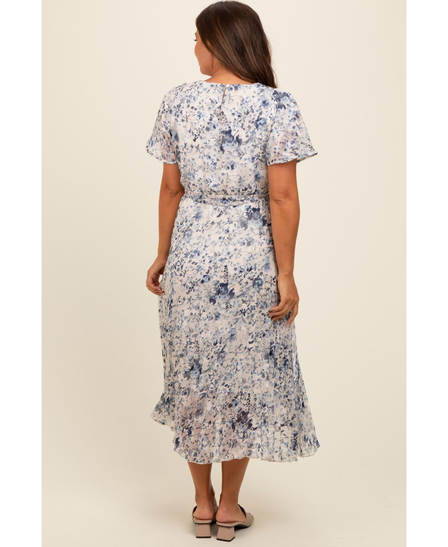 Женское платье Pinkblush Cream Floral Pleated Midi, цвет: Кремовый — фото 4
