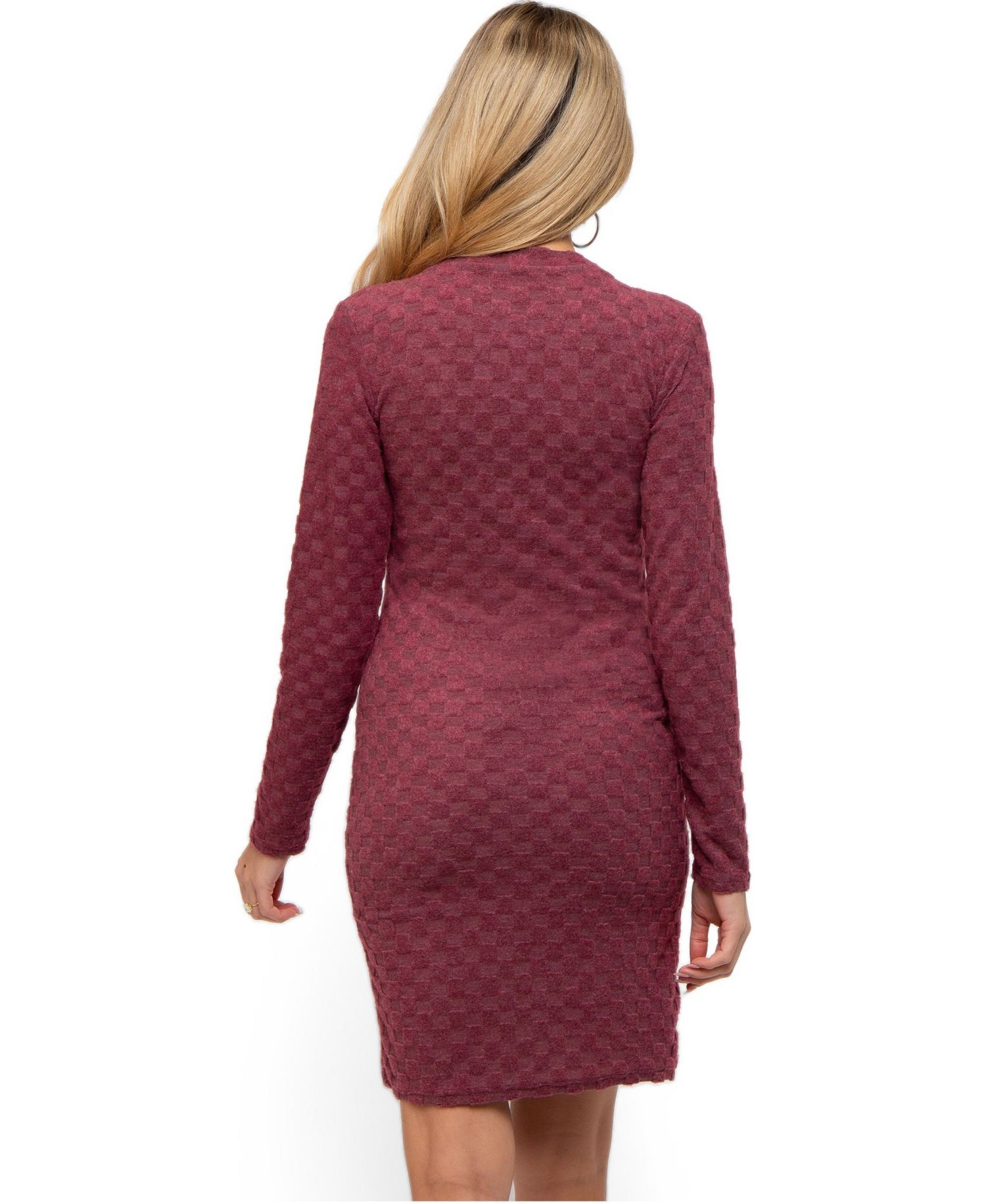 Women's Burgundy Soft Brushed Knit Long Sleeve Dress