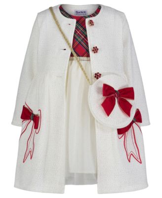 Girls' 2T-6X Swing Coat, Dress and Crossbody Purse, 3-Piece Set