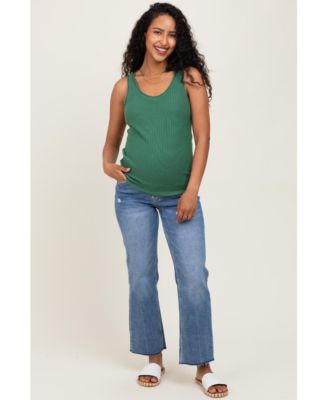 Maternity Blue High Rise Raw Hem Ankle Straight Jeans