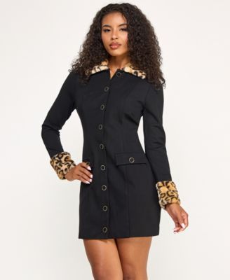 Juniors' Cheetah Trim Jacket Dress