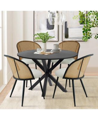 Round Table And 4 Rattan-Inspired Chairs Dining Table Set