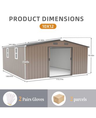 10x12 FT Metal Storage Shed with Windows, Protective Film & Waterproof Roof