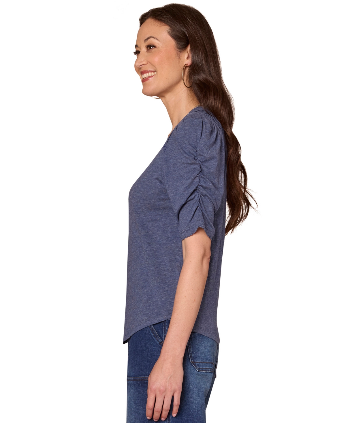 Democracy Petite Puff-Sleeve V-Neck Knit Top