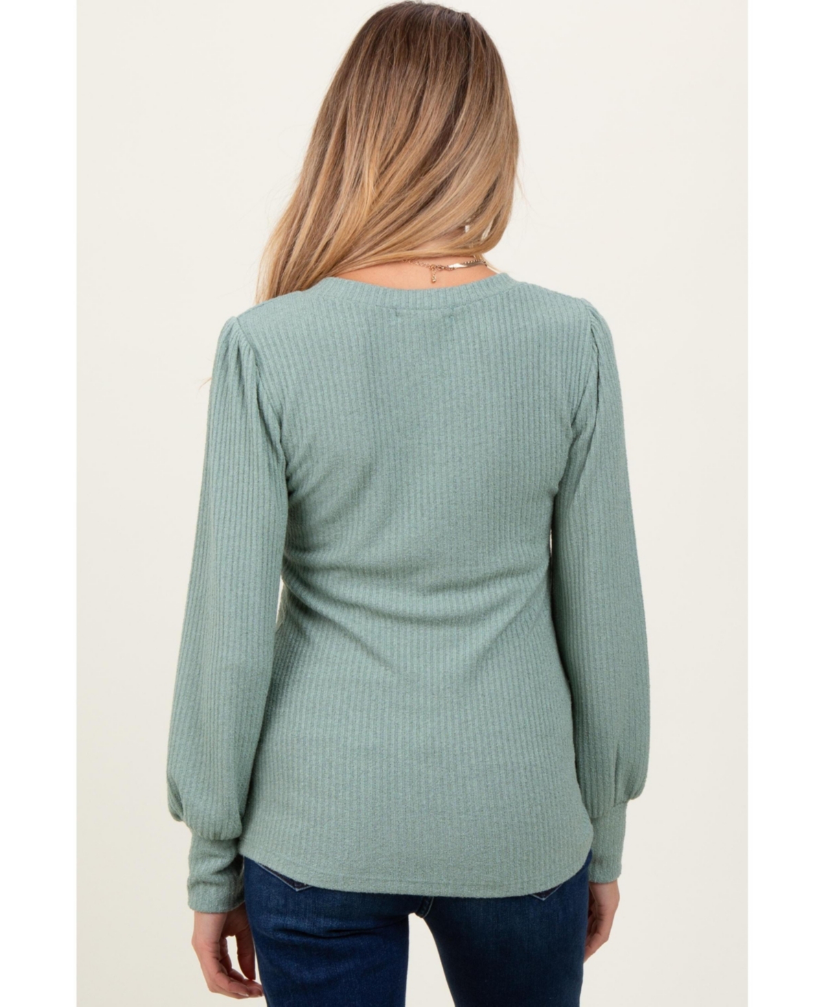 Pinkblush Maternity Light Olive Ribbed Knit V-Neck Button Cuff Top