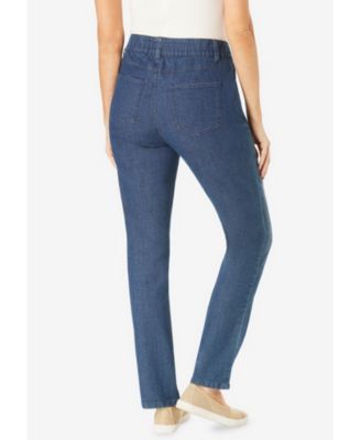 Plus Size Tall Secret Solutions Tummy Smoothing Straight-Leg Stretch Denim Jeans