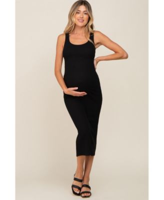 Maternity Black Ribbed Basic Maxi Dress