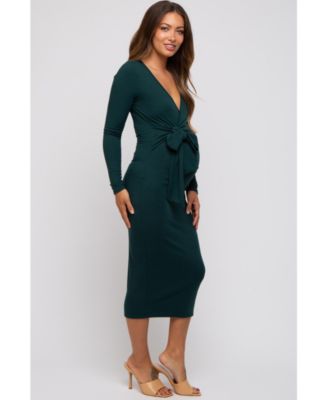 Maternity Denim Blue Ribbed Long Sleeve Wrap Dress