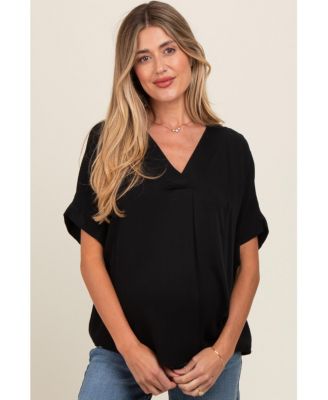 Maternity Olive V-Neck Pin-Tuck Detail Top