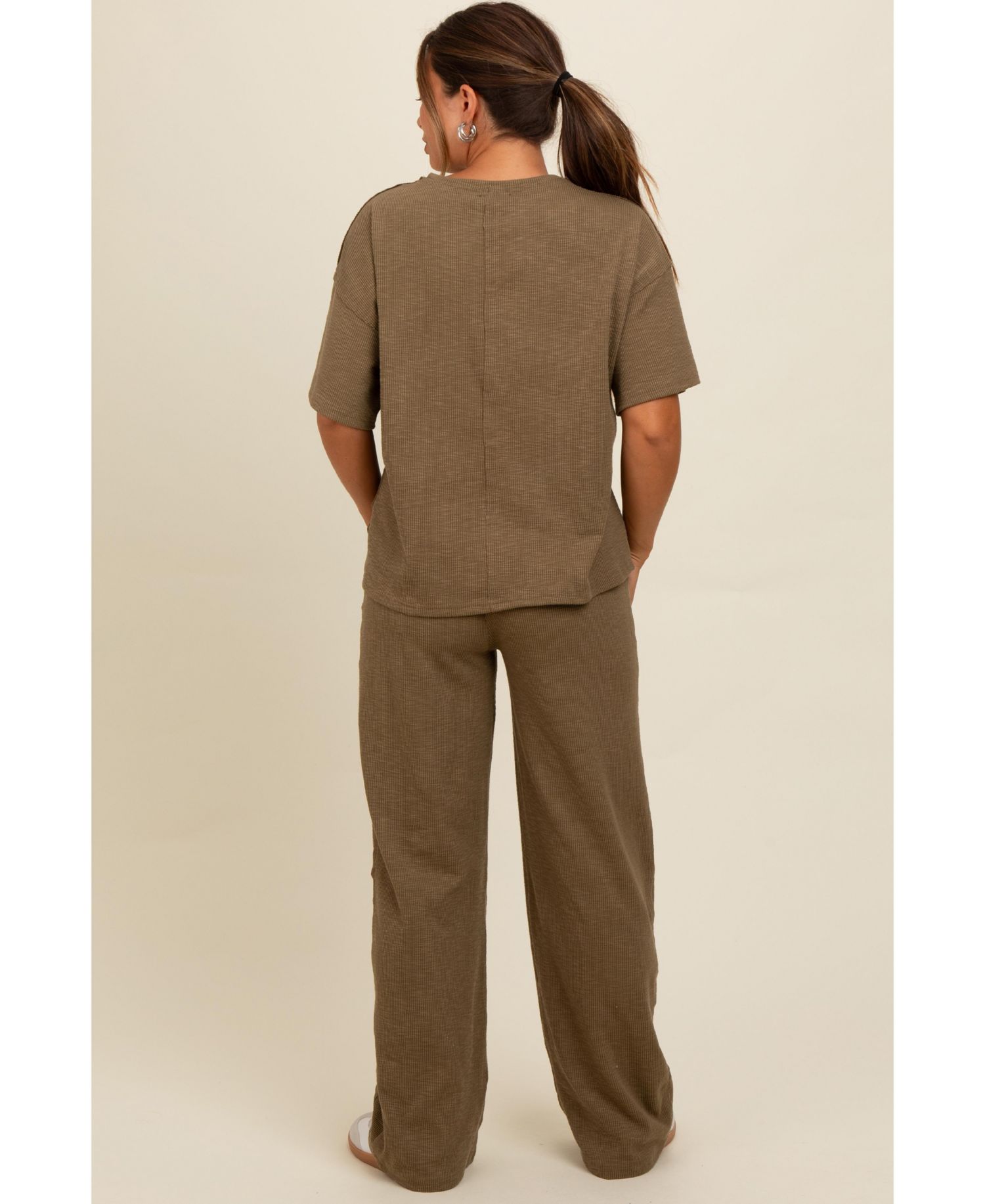 Women's Textured Knit Oversized Tee And Pants Set