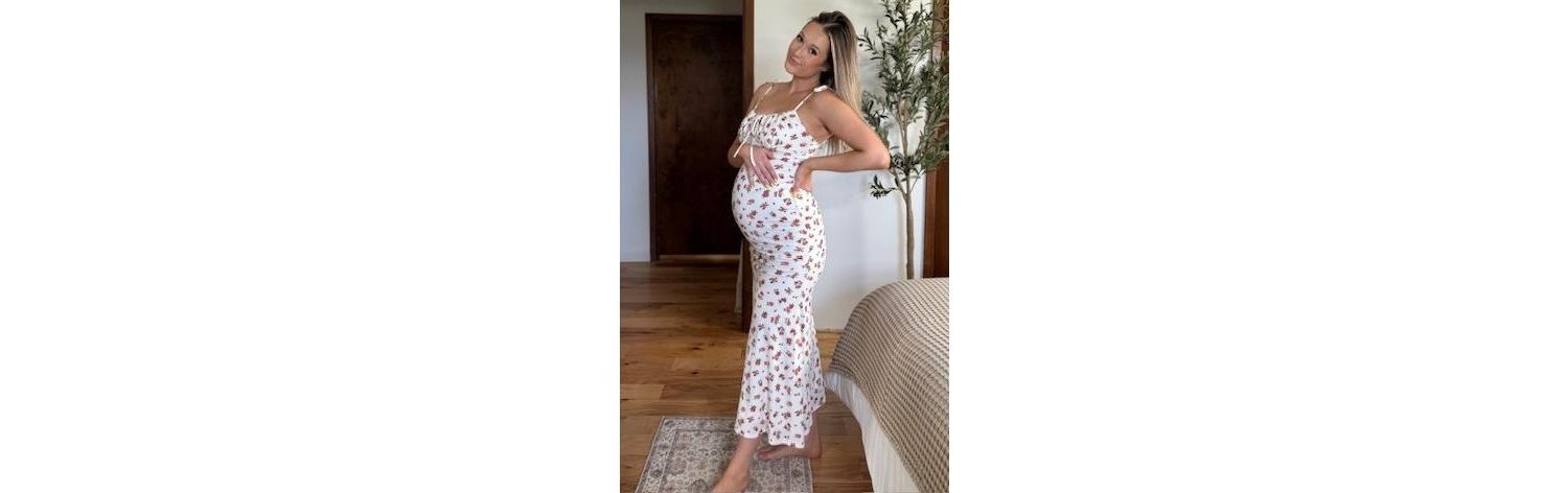 Women's Ribbed Floral Shoulder Tie Maxi Dress