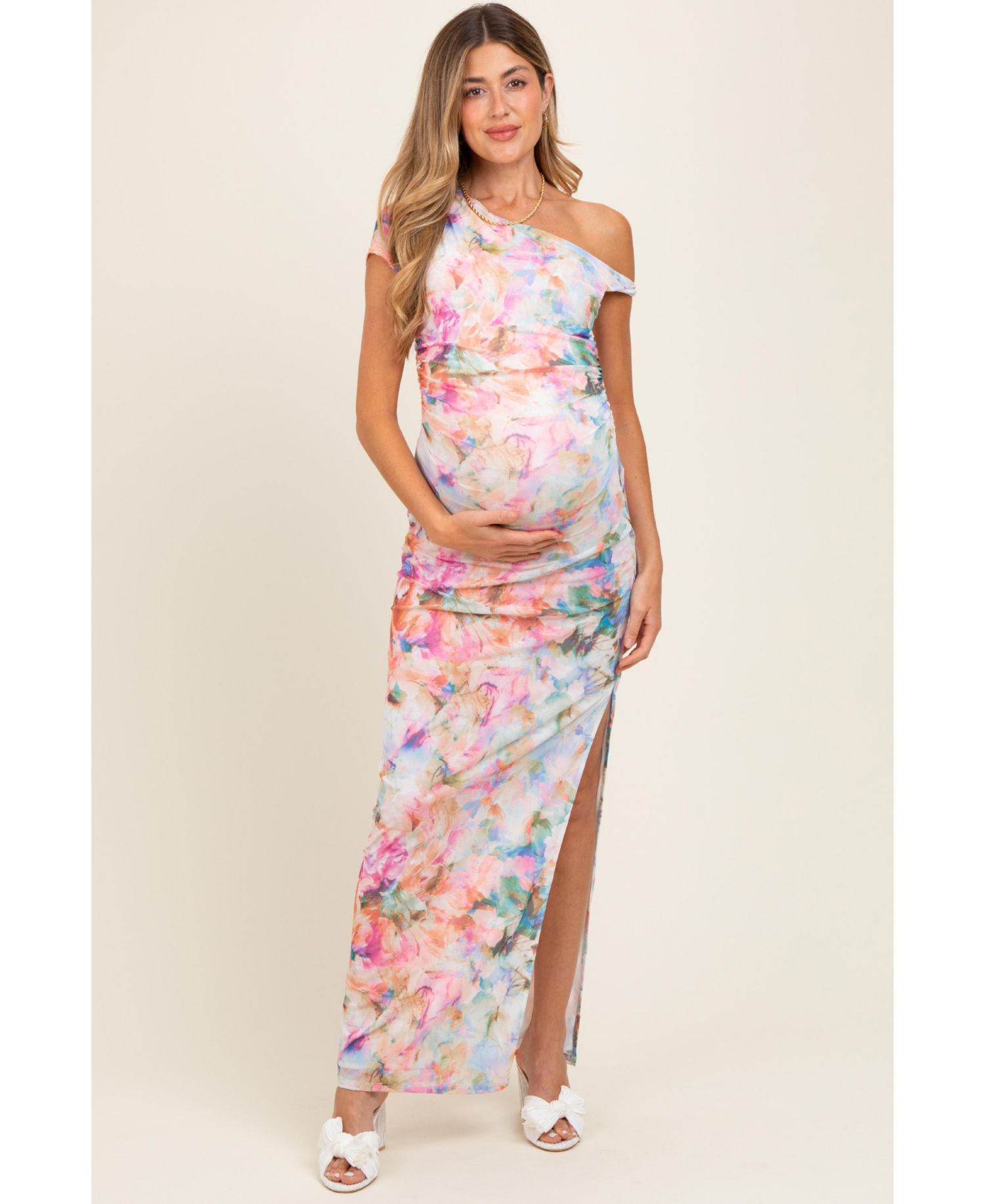 Women's Floral One Shoulder Side Slit Maxi Dress