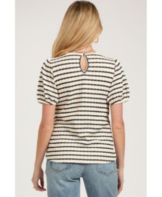 Maternity Light Blue Striped Textured Puff Sleeve Top