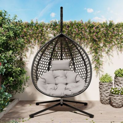 U STYLE Sturdy Hammock Chair with Stand Durable Hanging Egg Chair Rattan Weaving Indoor Outdoor Swing