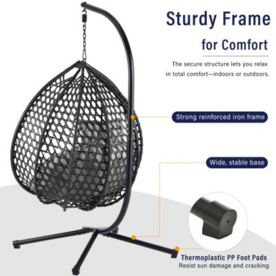 U STYLE Sturdy Hammock Chair with Stand Durable Hanging Egg Chair Rattan Weaving Indoor Outdoor Swing