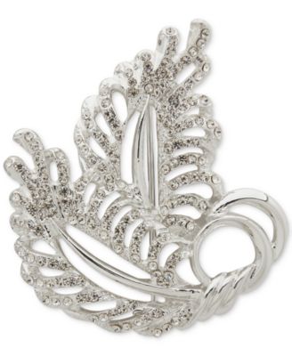 Anne Klein - Boxed Silver Tone Dynamic Crystal Fall Leaf Pin