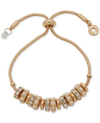 Anne Klein - Gold Tone White Pearl Rondell Slider Bracelet
