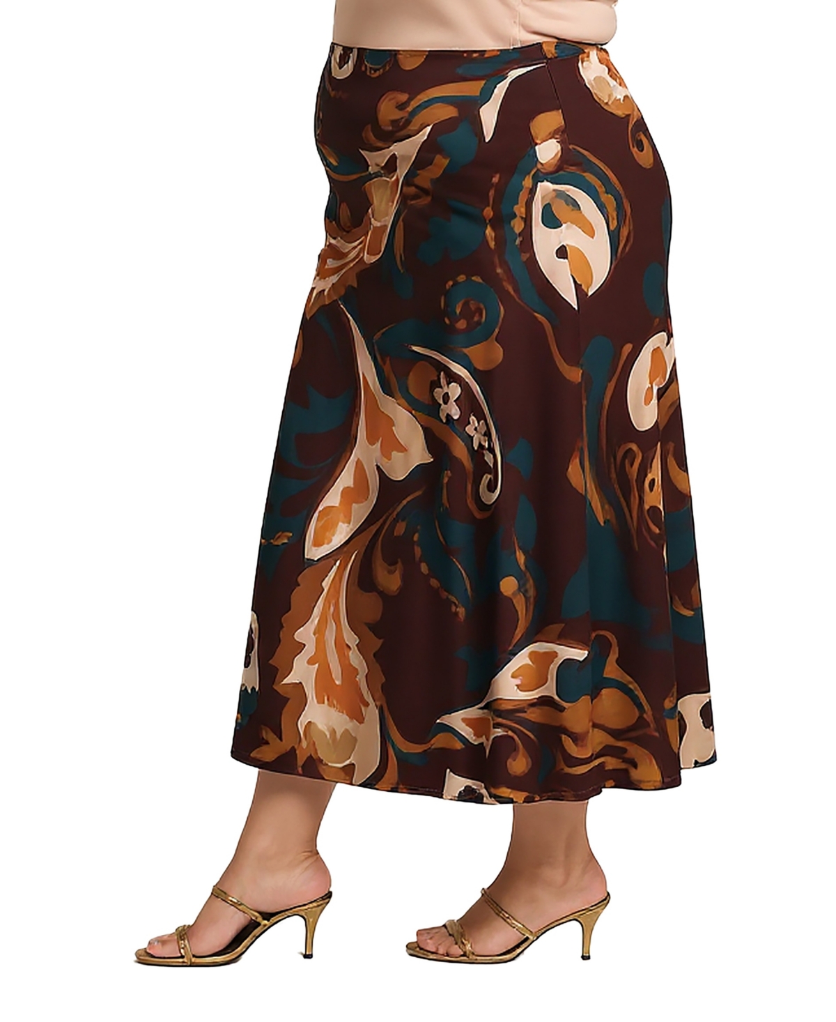 24seven Comfort Apparel Plus Elastic Waist Midi Skirts