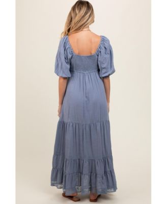 Maternity Blue Lace Insert Maxi Dress