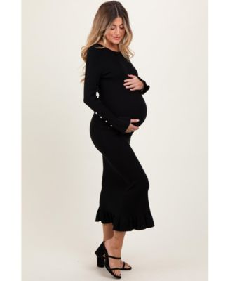 Maternity Ivory Ribbed Knit Bow Back Maxi Dress