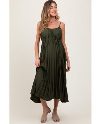 Maternity Light Blue Pleated Sash Tie Midi Dress