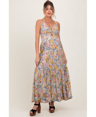 Maternity Mint Green Floral Twist Front Cutout Maxi Dress
