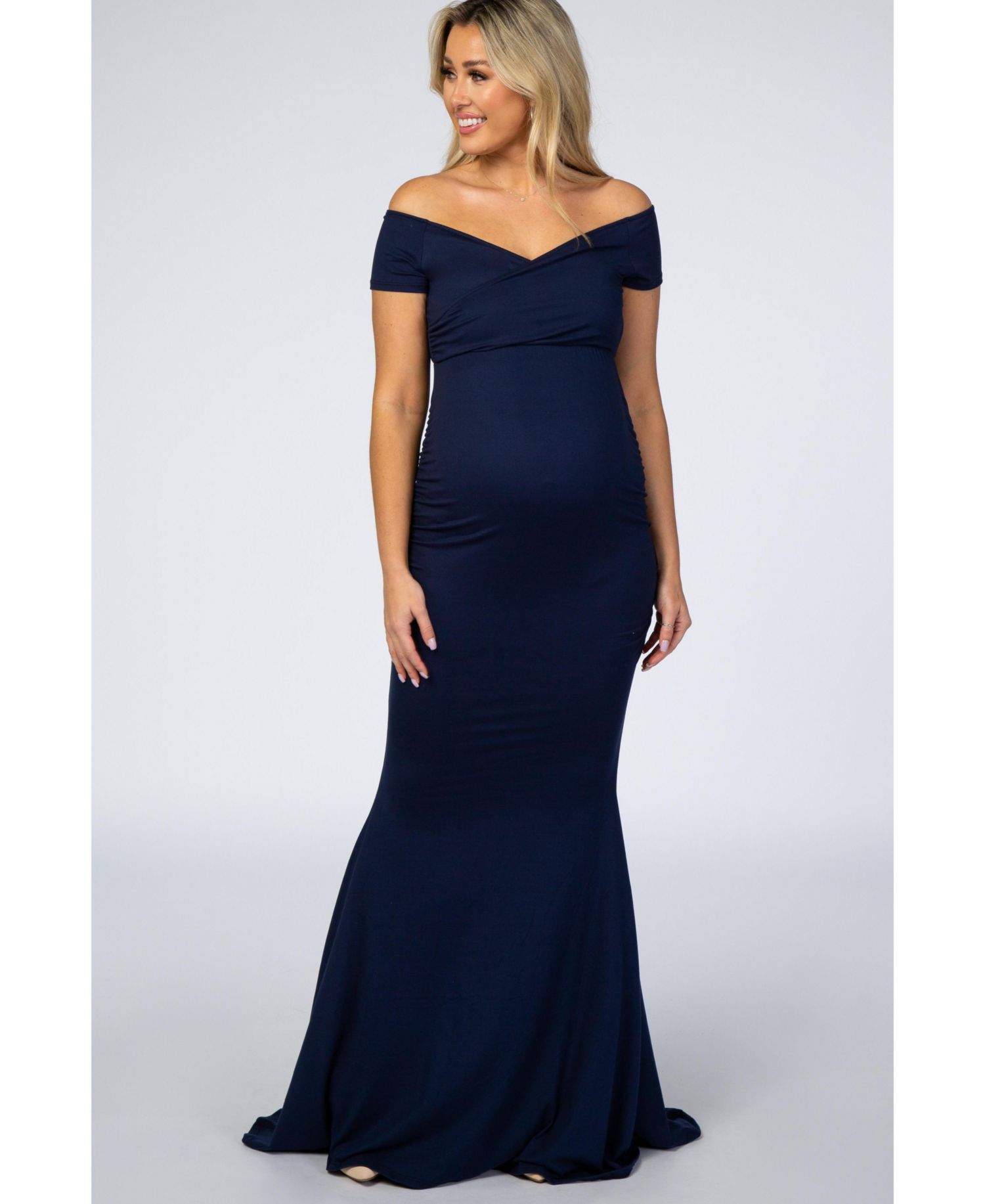 Women's Navy Off Shoulder Wrap Photoshoot Gown/Dress