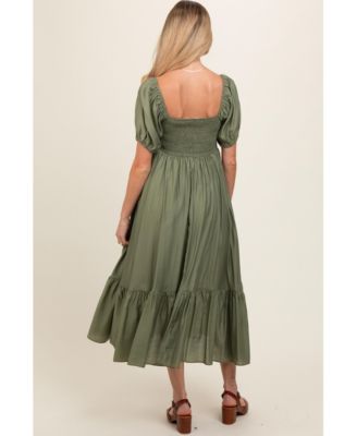 Maternity Olive Ruched Sweetheart Neck Tiered Midi Dress