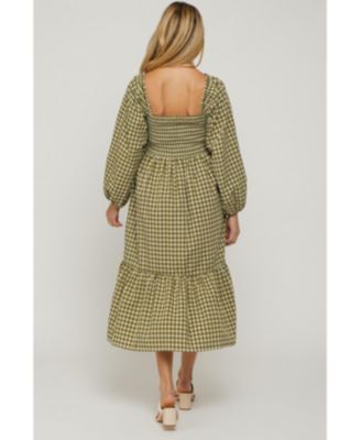 Maternity Rust Gingham Long Sleeve Midi Dress