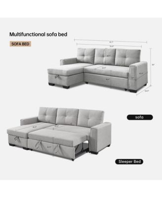 Tufted Sectional Chaise Sofa Sleeper with Storage