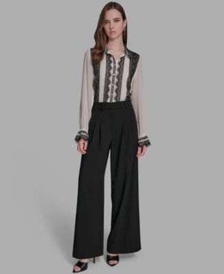 Women's Pleated Back Notch Wide Leg Pants