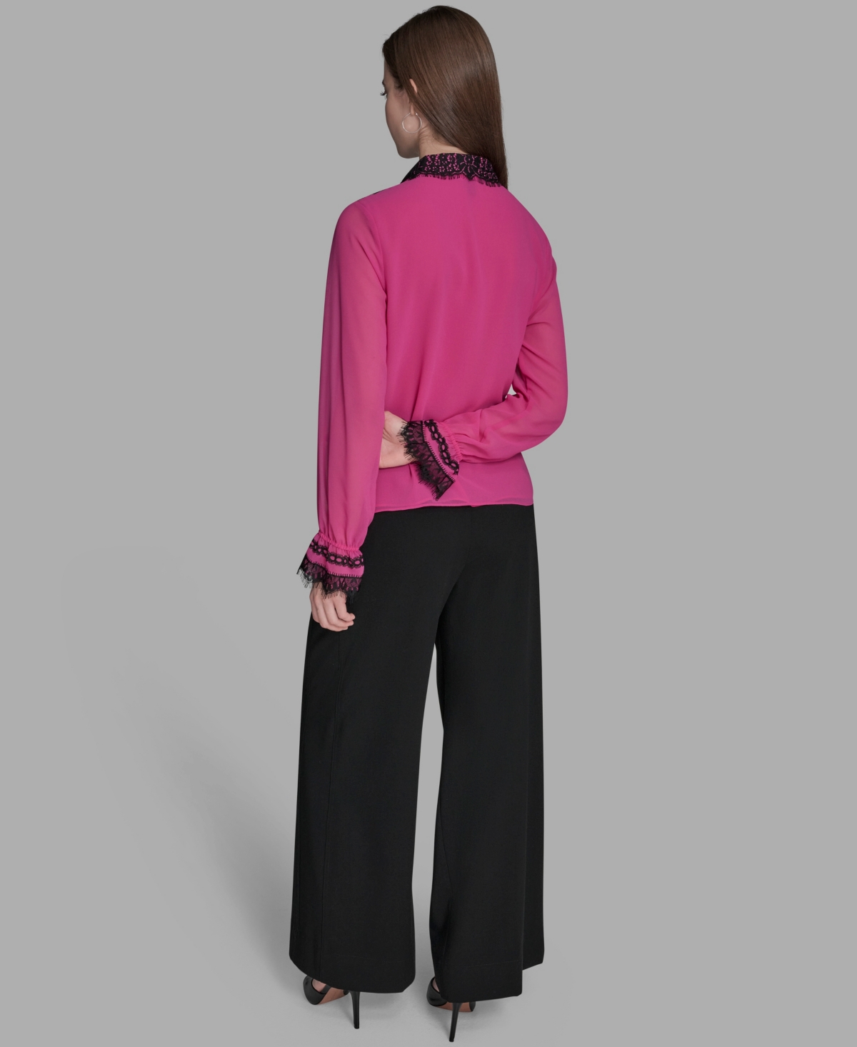Bcbg Women's Long Sleeve Contrast Lace Top In Pink