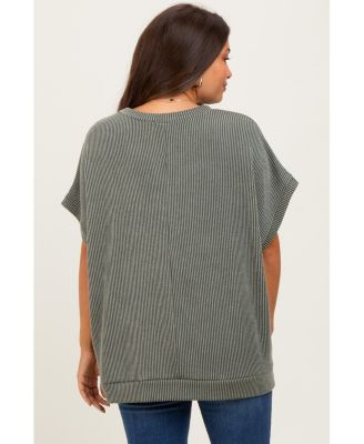 Maternity Olive Solid Ribbed Short Sleeve Oversized Tunic Top