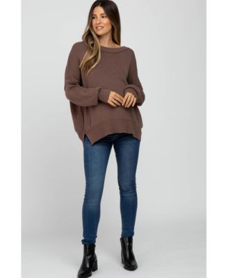 Maternity Brown Exposed Seam Side Slit Sweater