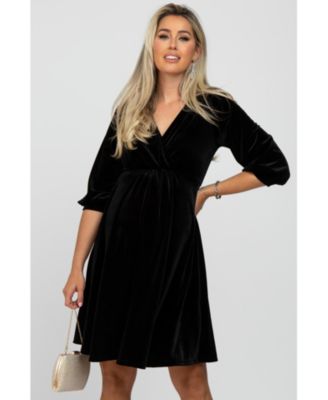Maternity Green Velvet Wrap Front Babydoll Dress