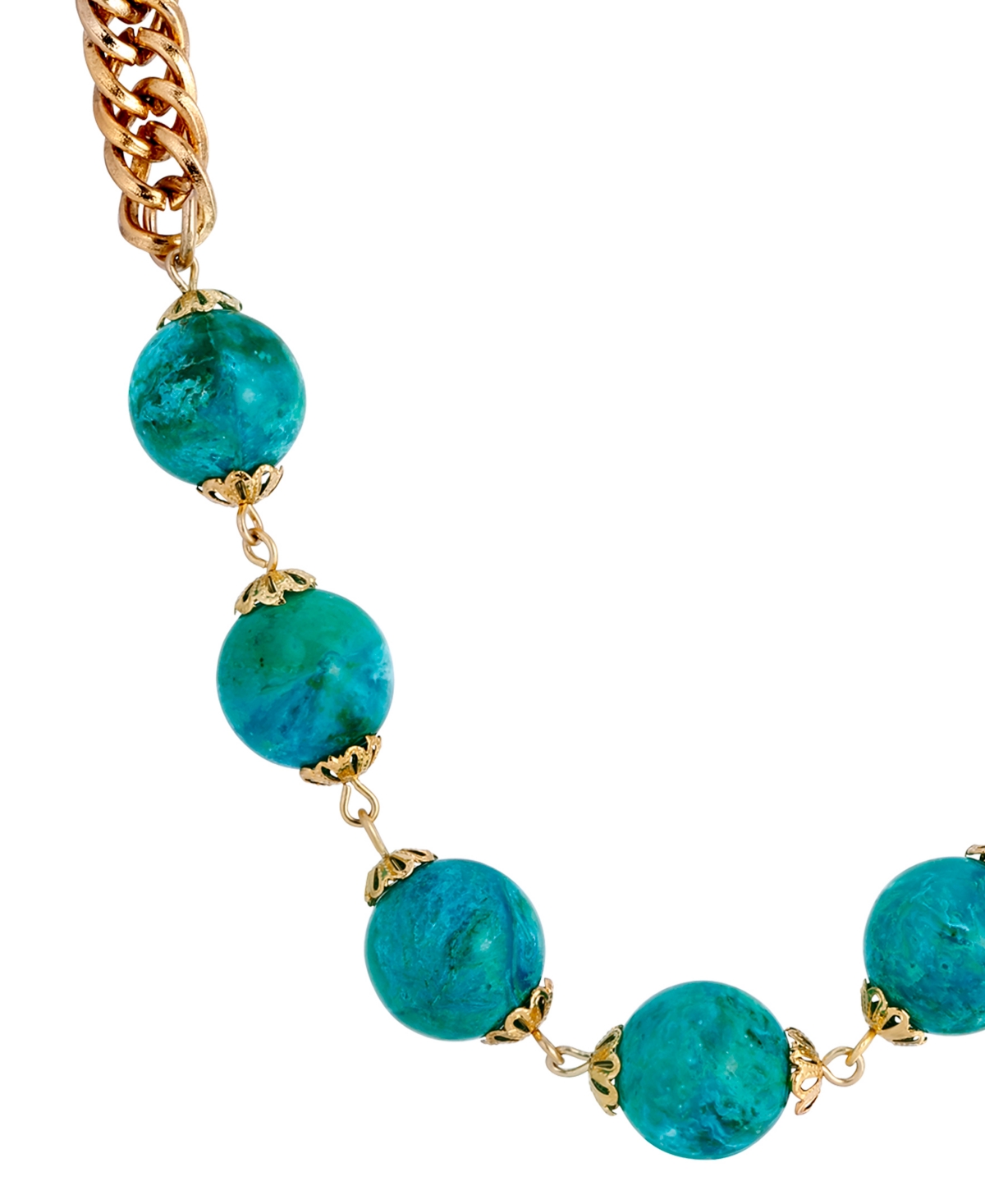 2028 Gold Tone Round Bead Necklace In Green