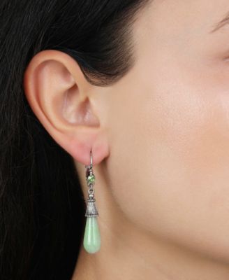 Silver Tone Aventurine Teardrop Earrings
